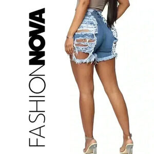 Fashion Nova Distress Bermuda Denim Jean Shorts